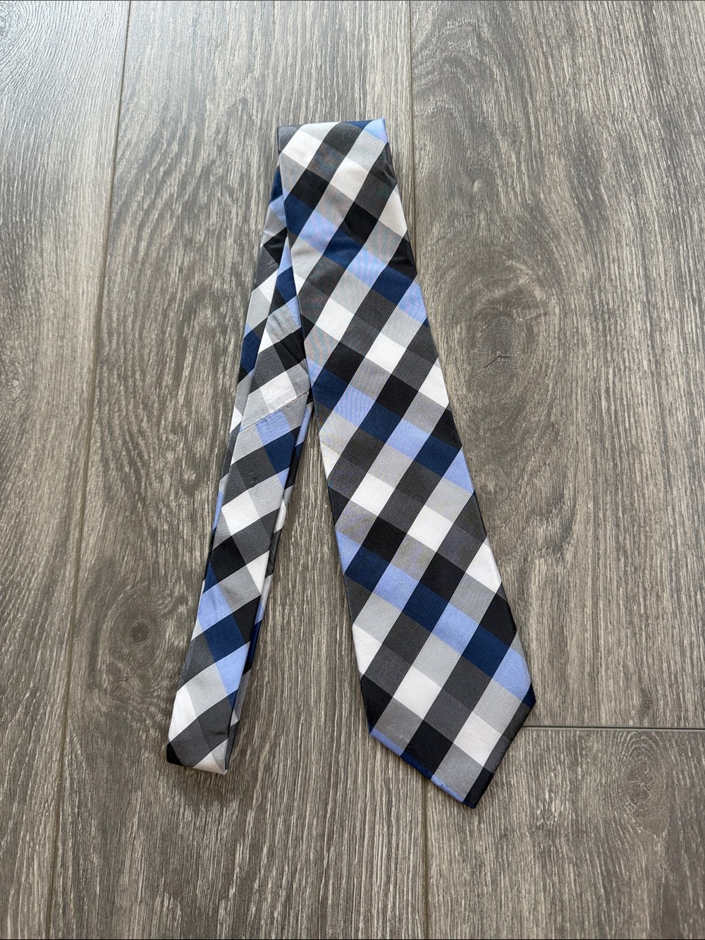 Chaps - Black, White & Blue Check 100% Silk Tie